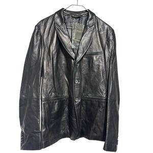 Giorgio Armani Black Lamb Leather Blazer Jacket Made in Italy IT 52 NWT‎